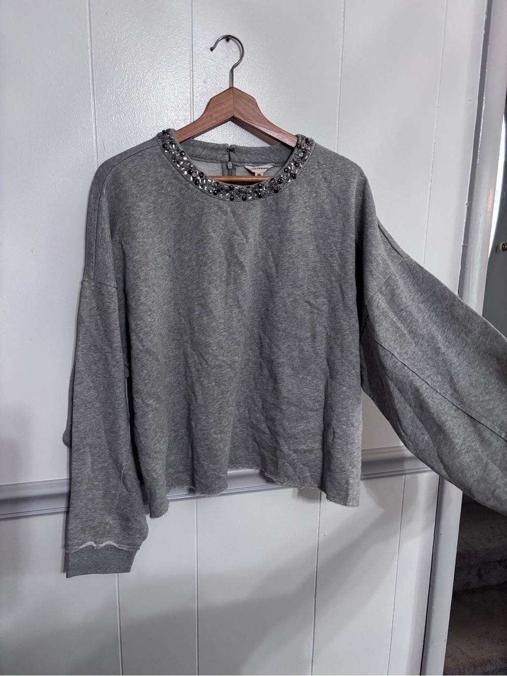 Lucky Brand Heather Gray Embellished Crewneck Sweatshirt